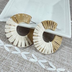 Free People Gold and Cream Hoop Earrings
